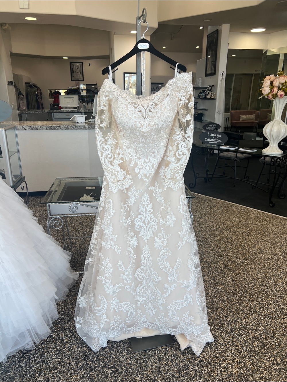 Absolute Steal Mori Lee Off Shoulder Champagne/Ivory tones